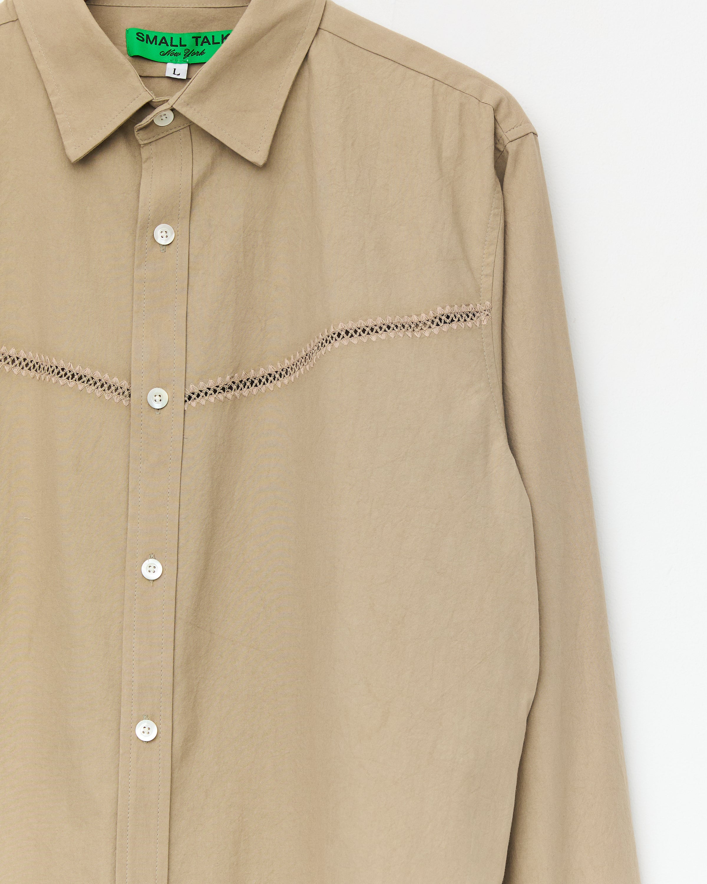 Crochet Vent Dress Shirt, Sand - Image 3